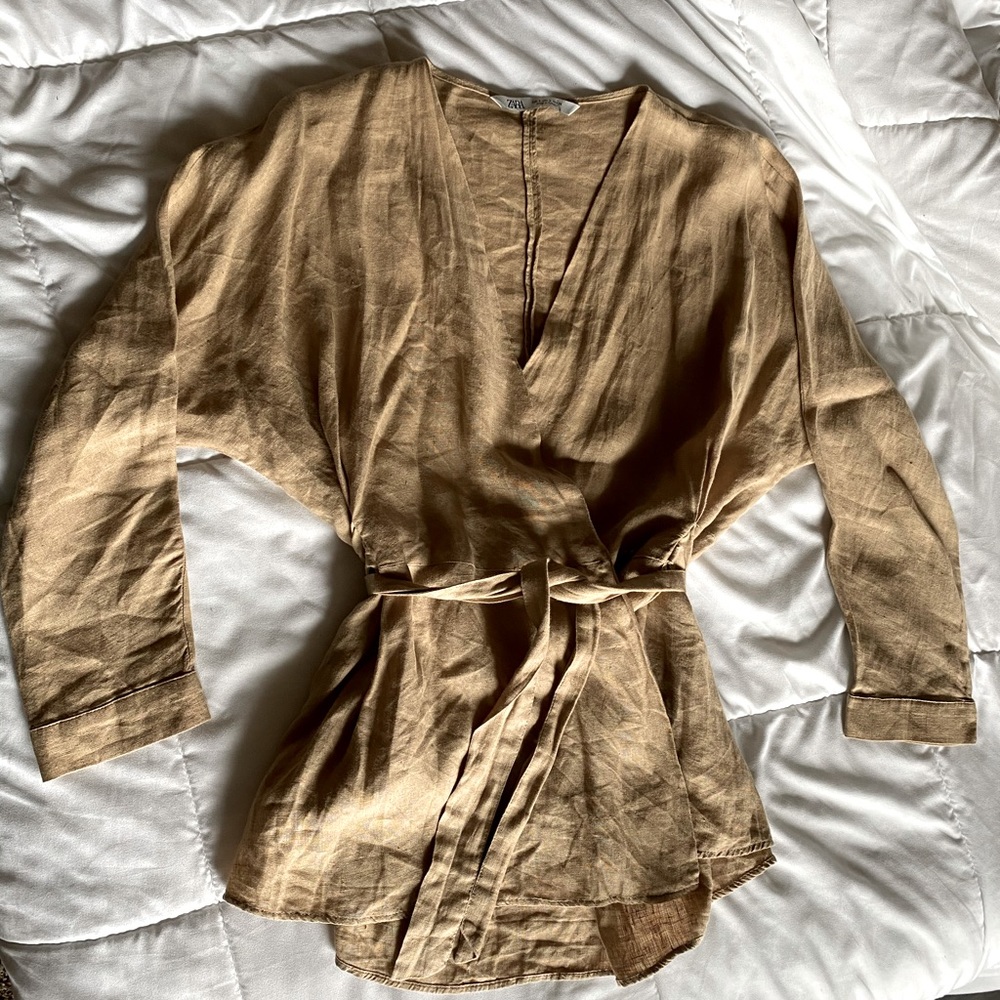 Zara linen wrap top